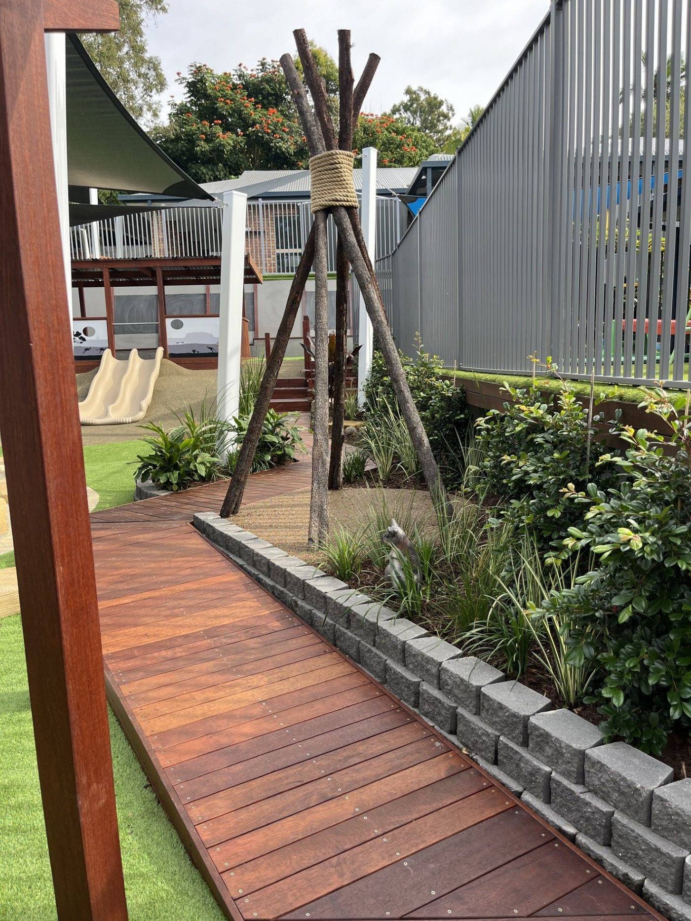 Natural timber playscape and outdoor learning area
