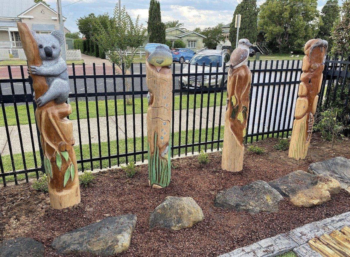 Hand-carved and painted Australian wildlife totems